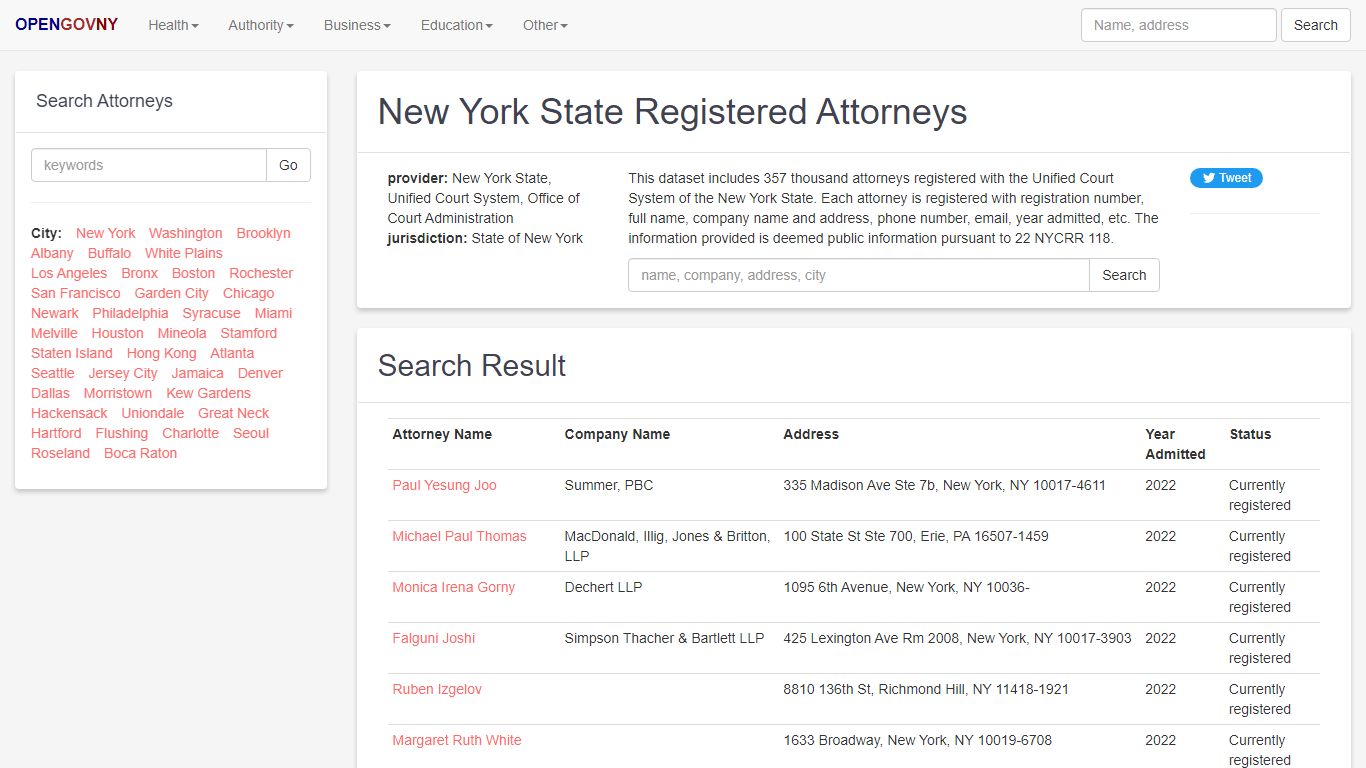 New York State Registered Attorneys - OpenGovNY